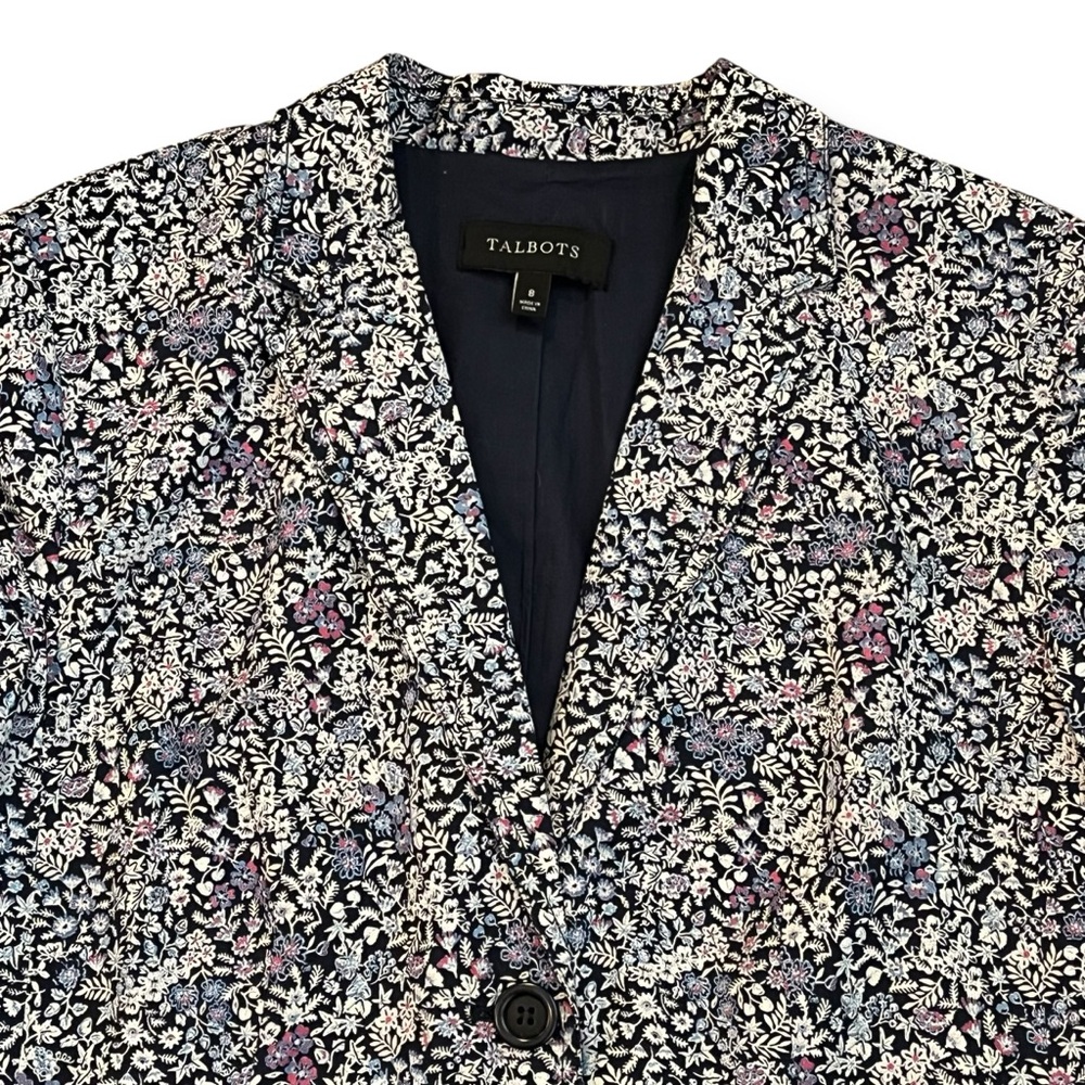 Talbots Blazer Ditsy Floral Size 8 Navy 2 Button Preppy Classic Cottage Core